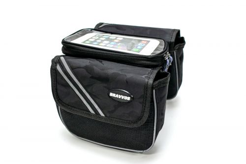 ВЕЛОСУМКА НА РАМУ BRAVVOS QL-200 ЧОРНИЙ КАМУФЛЯЖ З ВІДДІЛЕННЯМ ДЛЯ СМАРТФОНА AM (БРЕНДОВАНЕ ПАКУВАННЯ)