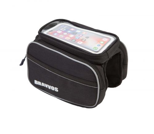 ВЕЛОСУМКА НА РАМУ 20,5*14 СМ BRAVVOS QJ-202 ЧОРНИЙ З ВІДДІЛЕННЯМ ДЛЯ СМАРТФОНА AM (БРЕНДОВАНЕ ПАКУВАННЯ)