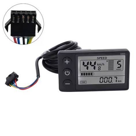 ДИСПЛЕЙ ДЛЯ ЕЛЕКТРОВЕЛОСИПЕДА S866 LCD 5-PIN 24/36/48В ЧОРНИЙ